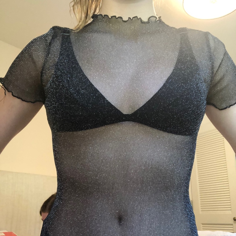 cute black and silver & gold sparkle mesh crop top